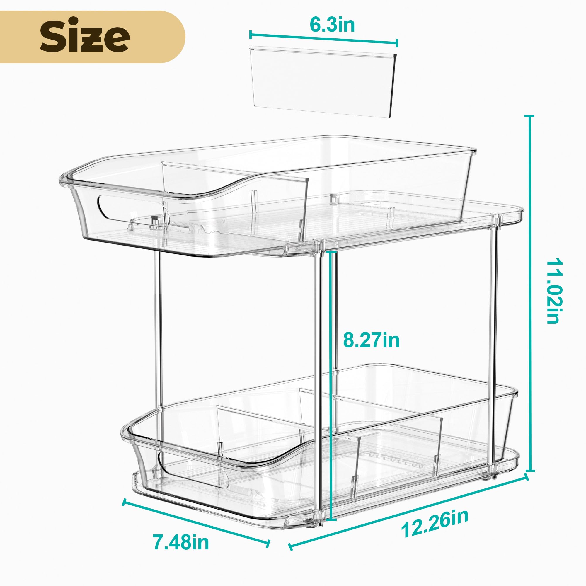 incostar 2 Tier Under Sink Organizer for Bathroom and Kitchen, Pull-Out Storage Organizer with Dividers, Ideal for Organizing Cupboard,Bathroom Vanities,Cabinet, Slide-Out Clear Storage, 2 Pack