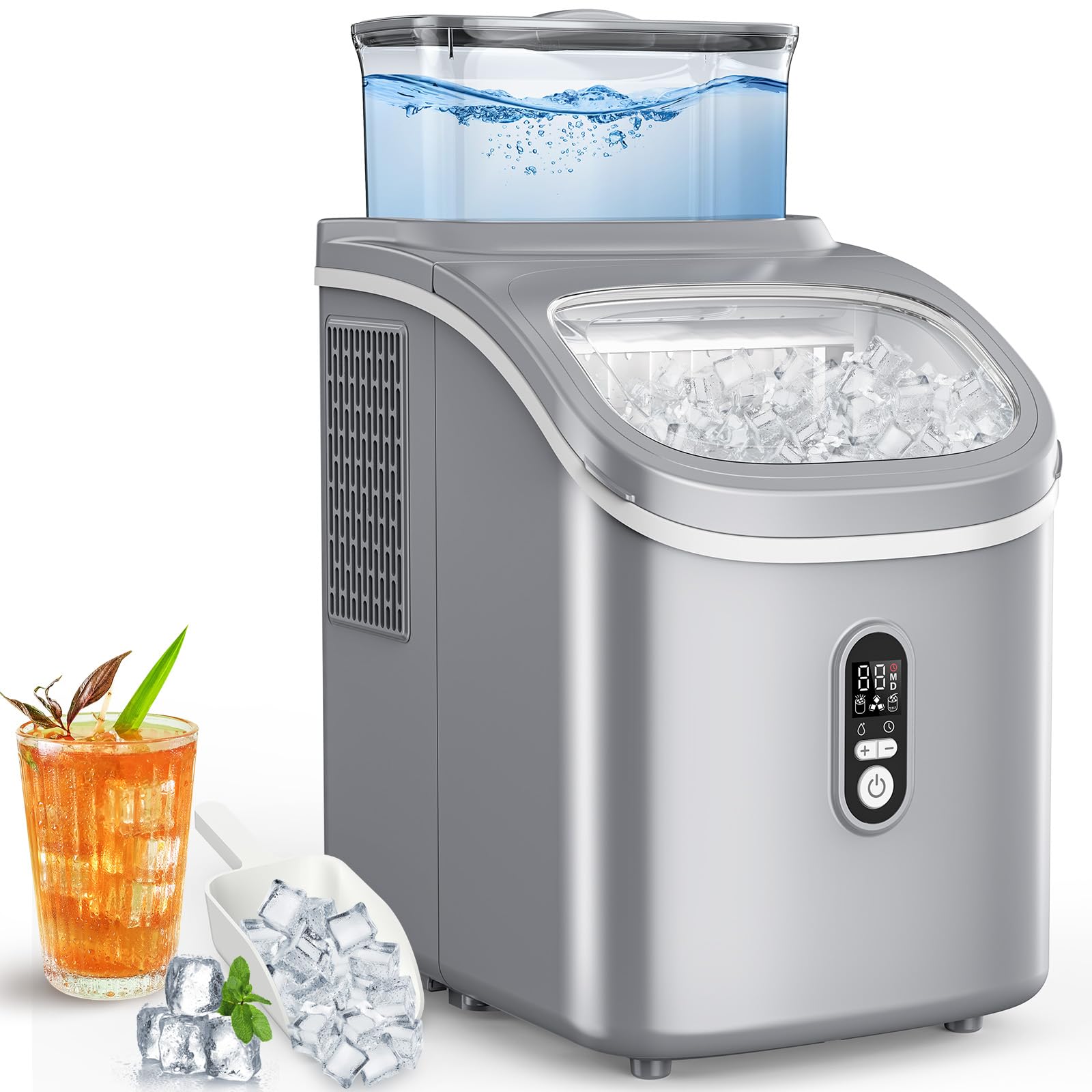 COWSAR Countertop Ice Maker, 30LBS/24H Portable Ice Machine with Top External Water Tank, Self-Cleaning Function, 16 Pcs Ice Cube/13 Mins, Ice Scoop and Basket Perfect for Home, Party, Office, Gray