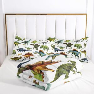 Nttopship Dinosaur Comforter Sets Full Size，Dinosaur Printed Quilt Set for Bedroom Soft Microfiber All Season Print Quilt Set with 1 Comforter and 2 Pillow Case