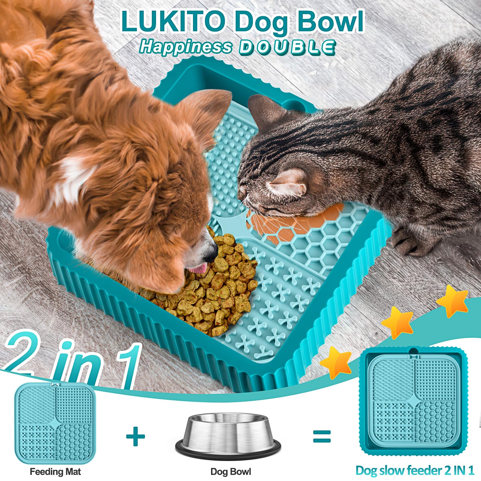 LUKITO Lick Mat & Dog Bowl 2 in 1 for Dogs & Cats, Dog Peanut Butter Lick Pads for Boredom Reducer, Pet Bowl, Dog Water and Food Dish