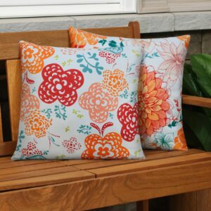 Pyonic Decorative Outdoor Pillows Set of 2 Waterproof Flowers Patio Pillow Covers-Orange