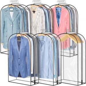 10" gusseted all clear garment bags, 40" suit bags for closet storage hanging clothes, shirts, coats, dresses, 6 packs