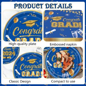 Graduation Plates and Napkins 2024 Graduation Party Supplies, 2024 Graduation Party Disposable Paper Plates Napkins Tablecloth Class of 2024 Congrats Grad Graduation Party Decorations, Serve 24