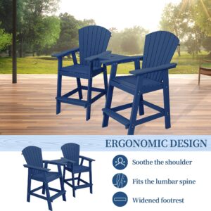 VSMKSJ Outdoor HDPE Adirondack Bar Stools, Tall Adirondack Chairs Set of 2, Navy Blue