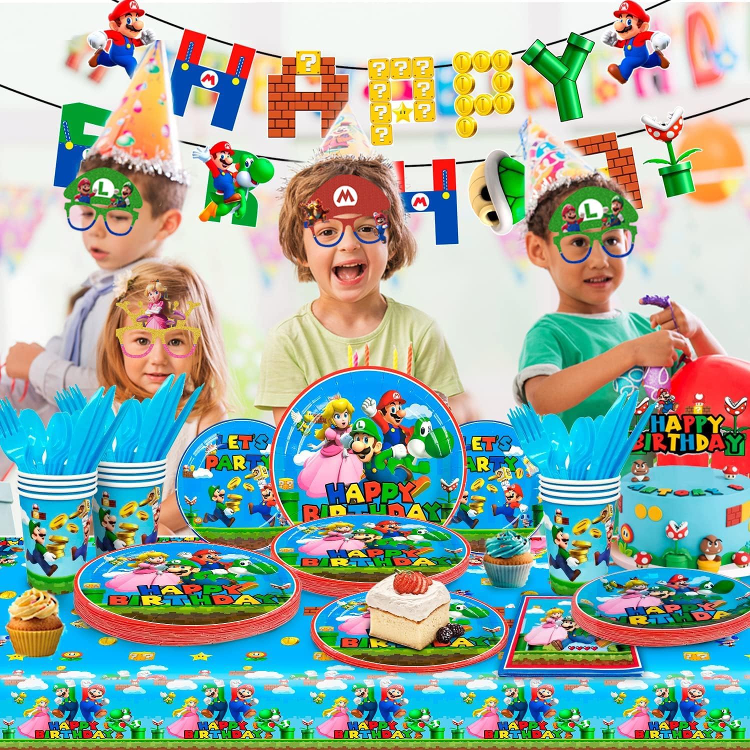 Superhero Paper Party Glasses Birthday Decorations, Game Brothers Party Favors Photo Props for Boys Girls Birthday Gift (12PCS)