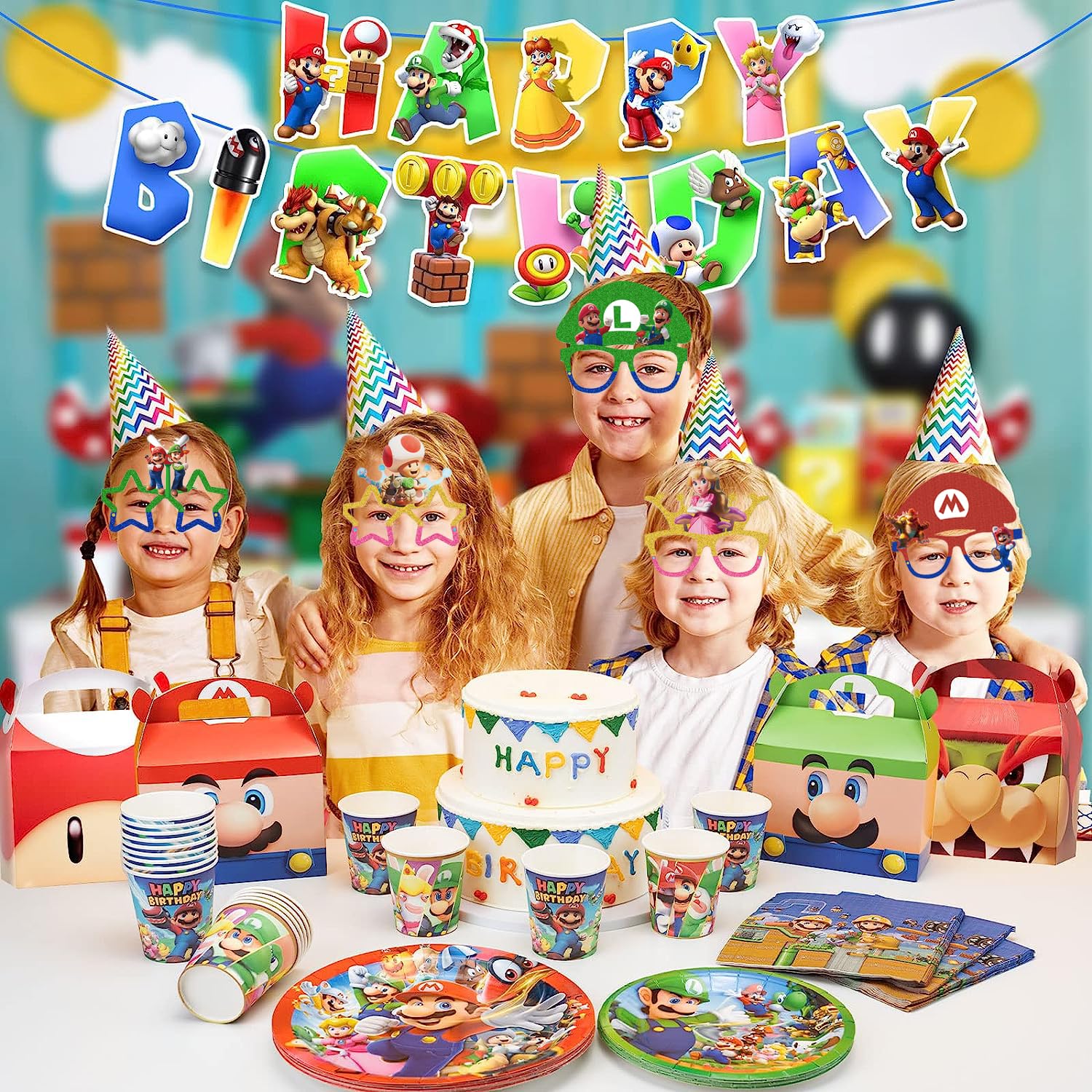 Superhero Paper Party Glasses Birthday Decorations, Game Brothers Party Favors Photo Props for Boys Girls Birthday Gift (12PCS)