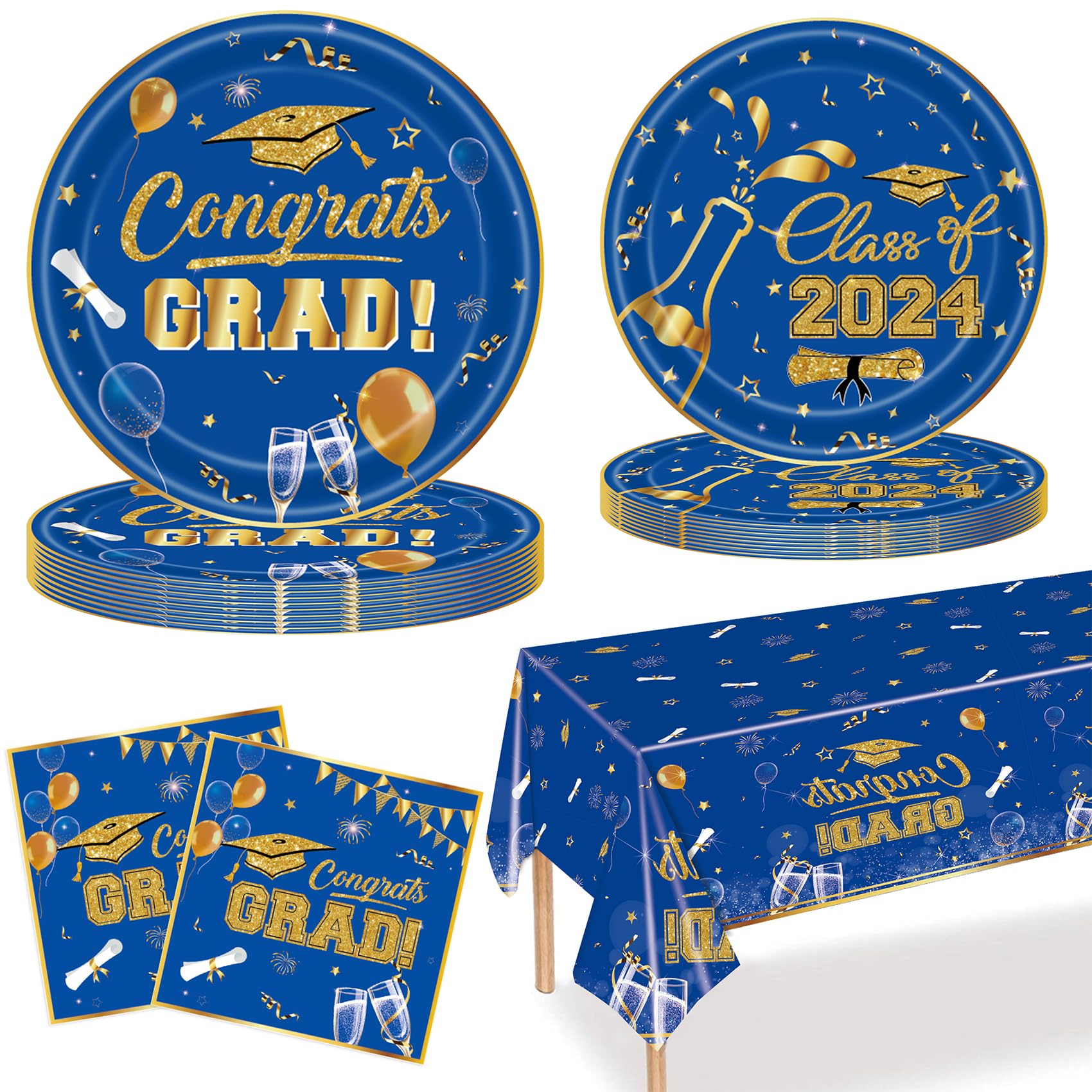 Graduation Plates and Napkins 2024 Graduation Party Supplies, 2024 Graduation Party Disposable Paper Plates Napkins Tablecloth Class of 2024 Congrats Grad Graduation Party Decorations, Serve 24