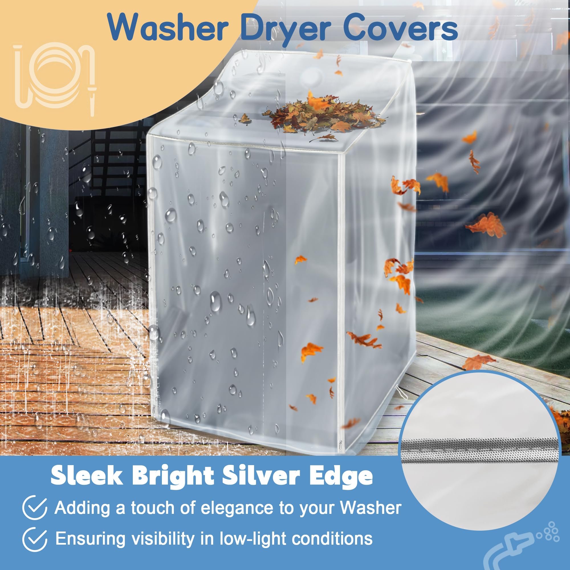 IndigoTempest9 Washer and Dryer Covers - Washing Machine Cover for Top Load and Front Load - Waterproof and Dustproof with Smooth Zipper - 29 x 28 x 43 Inches (Frosted)