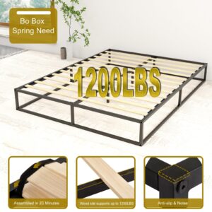 Mhjinuwet Queen Size Bed Frame, 10" Metal Platform with Wooden Slats, Easy Assembly, No Box Spring Needed