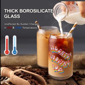 Set of 2 Drinking Glasses with Bamboo Lids and Glass Straws, 16oz Clear Glass Cup Iced Coffee Glasses, Beer Glasses, Cool Glass Tumbler Cup Ideal for Soda Whiskey Cocktail Juice - Funny Gift Glass