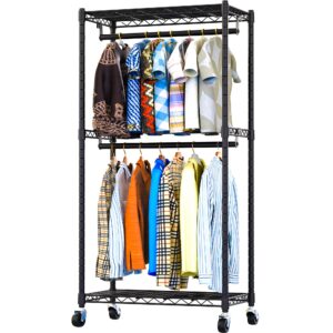 soywey heavy duty wire garment rack, 31.5" l x 15.6" w x 78.6" h clothing rack clothes rack for hanging clothes metal free standing clothes rack wire metal clothing rack closet（black）