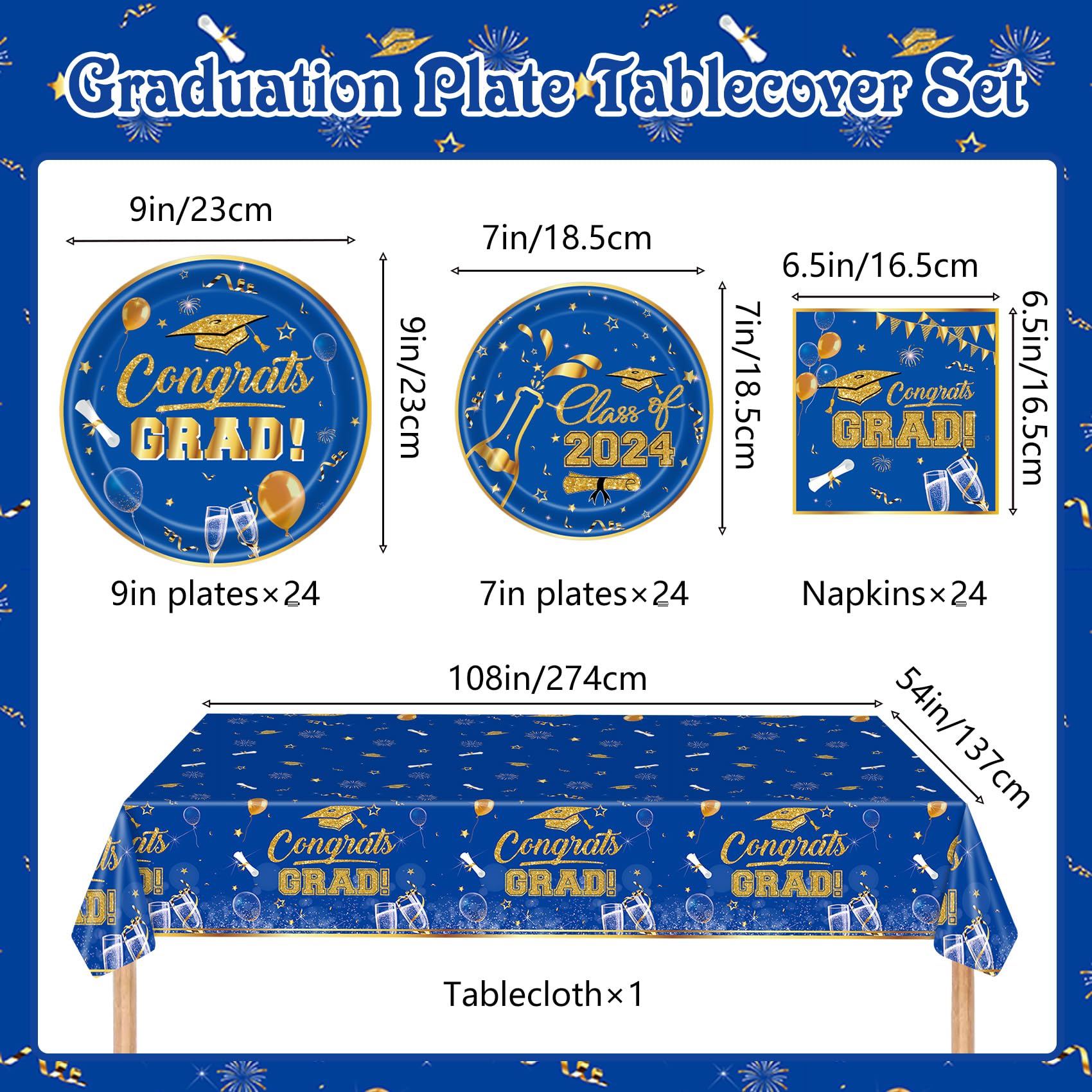 Graduation Plates and Napkins 2024 Graduation Party Supplies, 2024 Graduation Party Disposable Paper Plates Napkins Tablecloth Class of 2024 Congrats Grad Graduation Party Decorations, Serve 24