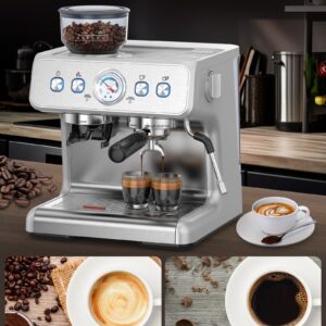 COWSAR Espresso Machine 15 Bar, Semi-Automatic Espresso Maker with Bean Grinder and Milk Frother Steam Wand, 75 Oz Removable Water Tank for Cappuccino, Latte, Stainless Steel