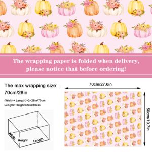 Whaline 12 Sheet Fall Wrapping Paper -Not Roll- Pink Truck Pumpkin Plaid Maple Leaf Gift Wrap Paper Bulk Autumn Harvest Art Paper for DIY Crafts, 19.7 x 27.6 Inch, Folded Flat