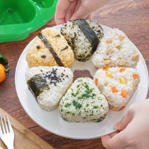 6 in 1 Onigiri Mold Triangle Sushi Mold Multifunctional Rice Ball Mold for Making and Storing Sushi - Once Quickly Make 6pcs Onigiri Green