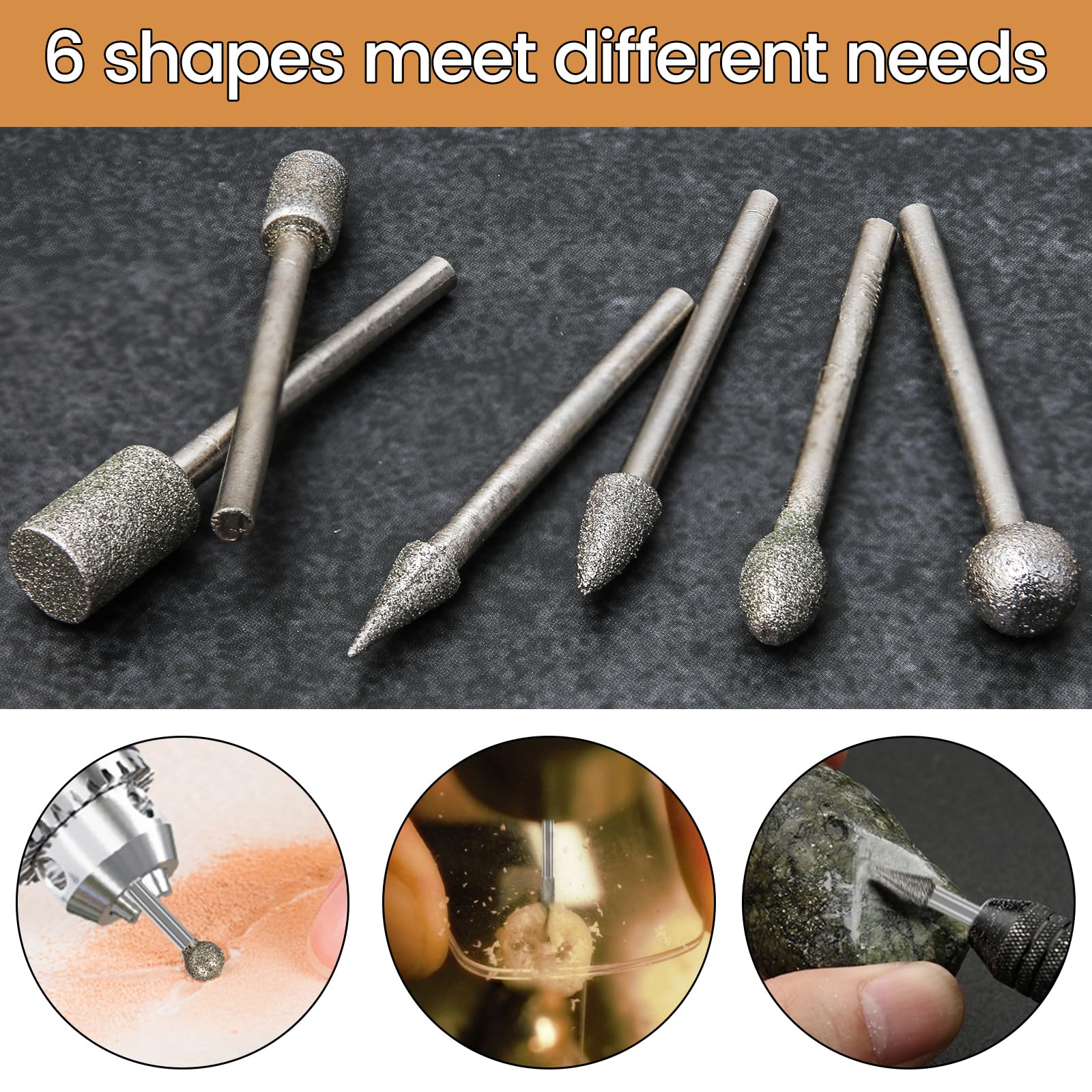 Stone Carving Set Diamond Burr Bits Compatible with Dremel, 1/8” Shank Power Rotary Tool Accessories Kit, Includes Diamond Burr Bits, Cutting Discs and Drill Bits- 34PCS