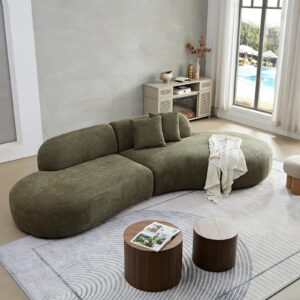 YOPENG 135.4" Oversized Curved Modular Sectional Sofa,Comfy Modern Boucle Fabric Cloud Couch with Chaise,Deep 6 Seater Sectional Couches for Living Room,Office,Apartment,Right Facing,Green