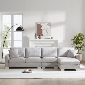 Tmsan 119" Sectional Sofa Cloud Couch, Oversized L Shaped Modular Sofa with Chaise Lounge, Modern Chenille Upholstered 4 Seater Couch Set for Living Room Apartment Office (Light Grey)