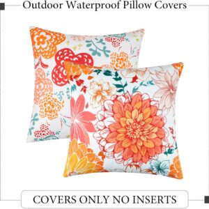 Pyonic Decorative Outdoor Pillows Set of 2 Waterproof Flowers Patio Pillow Covers-Orange