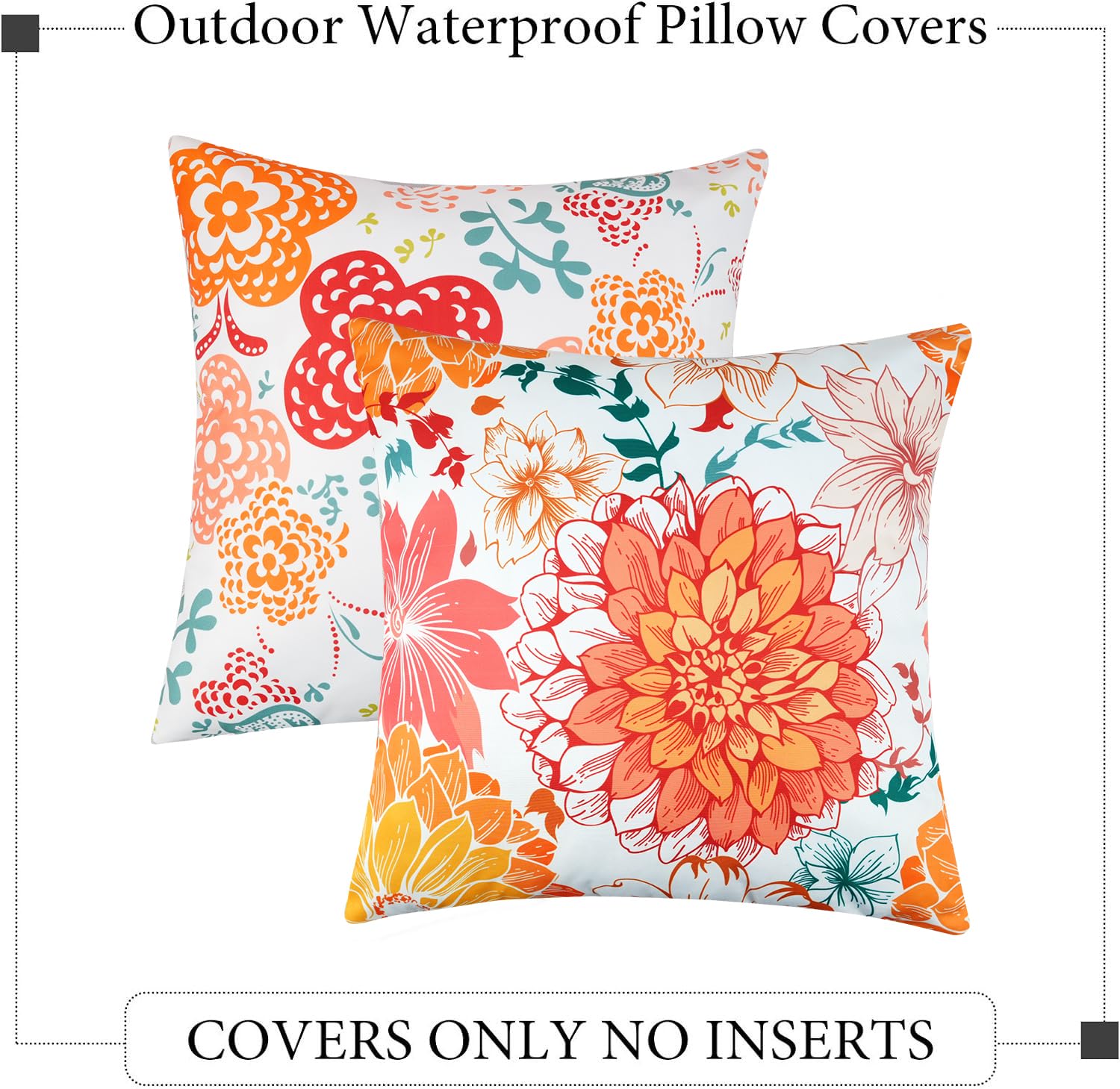 Pyonic Decorative Outdoor Pillows Set of 2 Waterproof Flowers Patio Pillow Covers-Orange