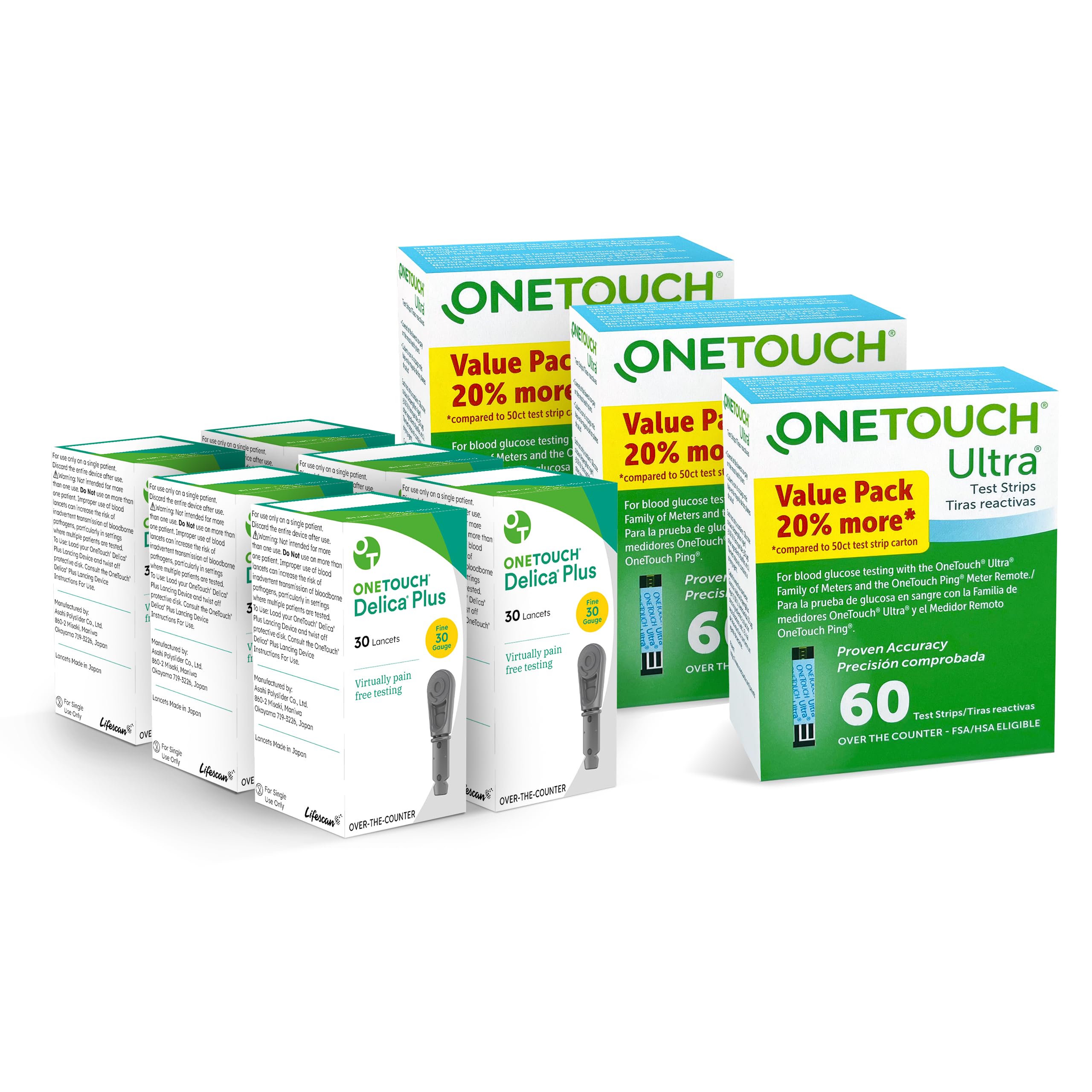 OneTouch Delica Plus Lancets and OneTouch Ultra Test Strips Bundle |Includes 180 Test Strips & 180 Lancets | Fine 30-Gauge Lancets for Diabetes Testing | Diabetic Supplies for Blood Sugar Monitor