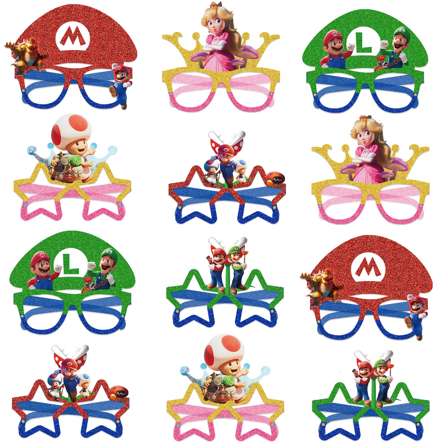 Superhero Paper Party Glasses Birthday Decorations, Game Brothers Party Favors Photo Props for Boys Girls Birthday Gift (12PCS)