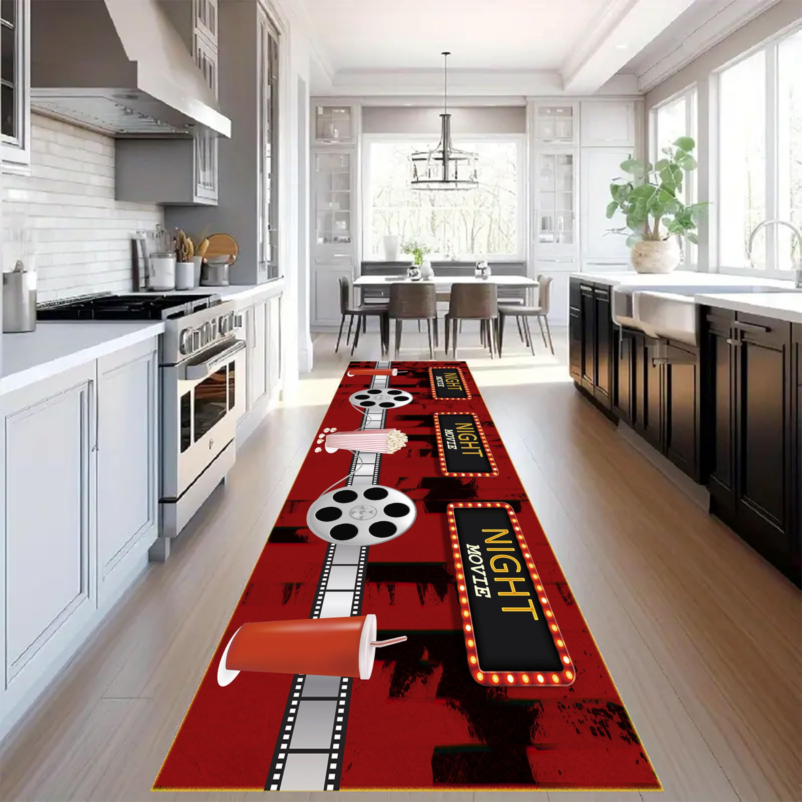 Puyosvr Film Area Rugs,2x7ft,Home Theater Movie Night Floor Mat Non-Slip Rug,Cinema Popcorn Design,Cinema Sign Carpet, Suitable for Living Room, Kitchen Hallway,Party