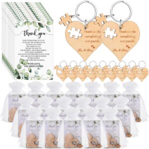 seeloowy 50 sets wedding souvenir for guests includes wood heart puzzle keychain cards and gift bags rustic wedding favors for guests