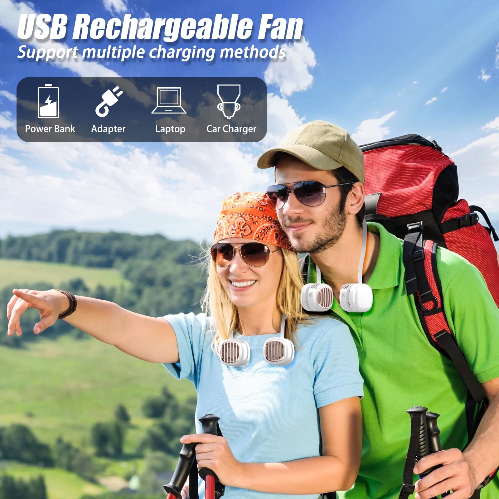 EZ Tuxedo Portable Neck Fan.Hands Free Portable Fan 3 Speeds Bladeless, 360°Adjustable Cooling Personal Fan,Display Electricity.USB Rechargeable Fan for Women Men,outdoor, Travel (white)