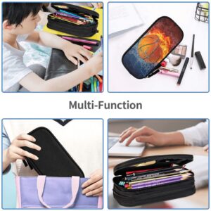 YIJIUWKIS Basketball Pencil Case for Boys, Cool Sports Pencil Box with Print Water & Fire Pattern for Kids Teens, Personalized Pencil Holder with Zipper Pen Pouch Desk Organizer Travel Stationery Bag