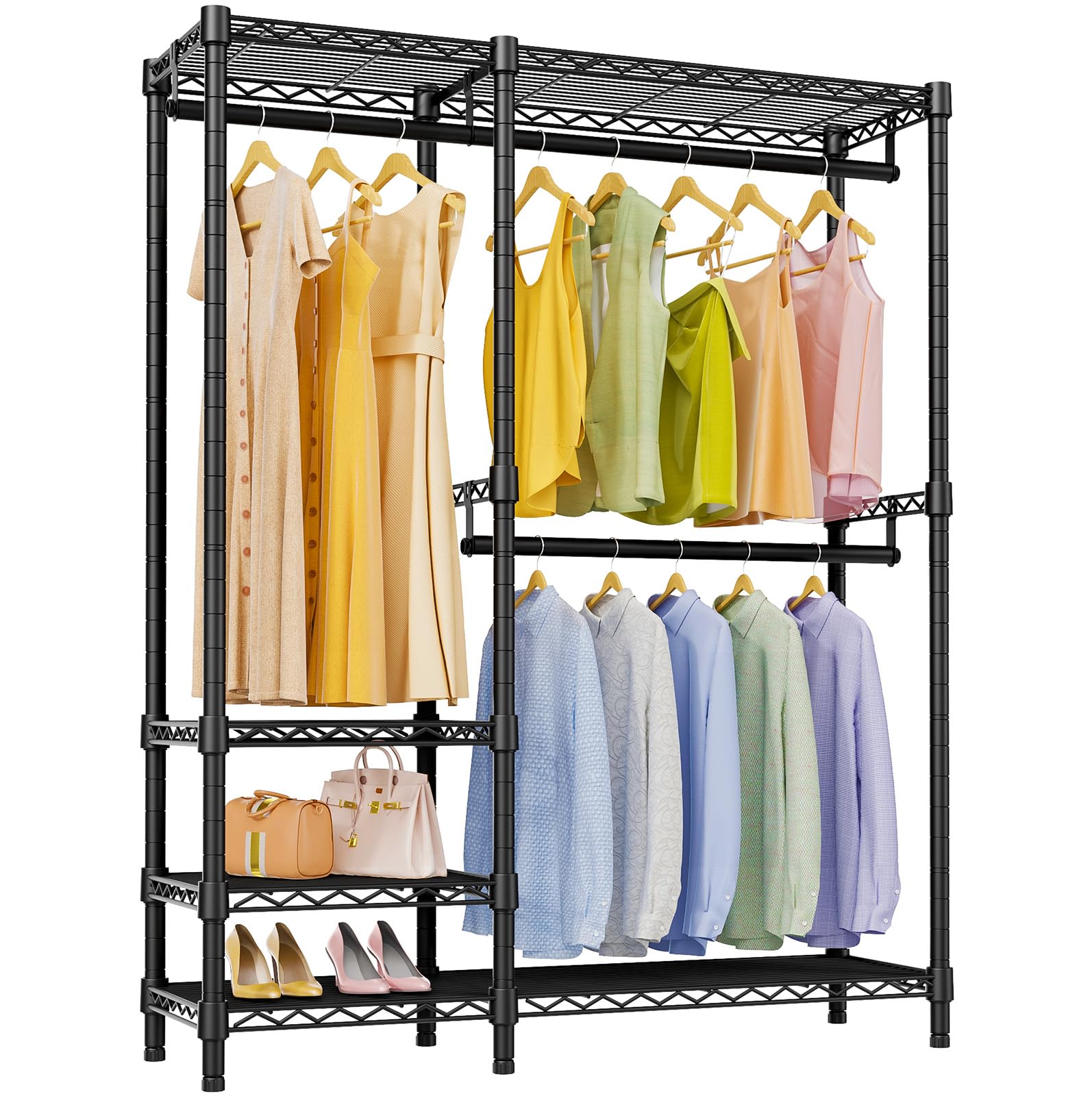 VIPEK V2i Garment Rack for Hanging Clothes, Portable Closet System with 4 Adjustable Shelves & 2 Hanging Rods, Heavy Duty Metal Clothes Rack, Freestanding Wardrobe Closet Rack, Max Load 700lbs