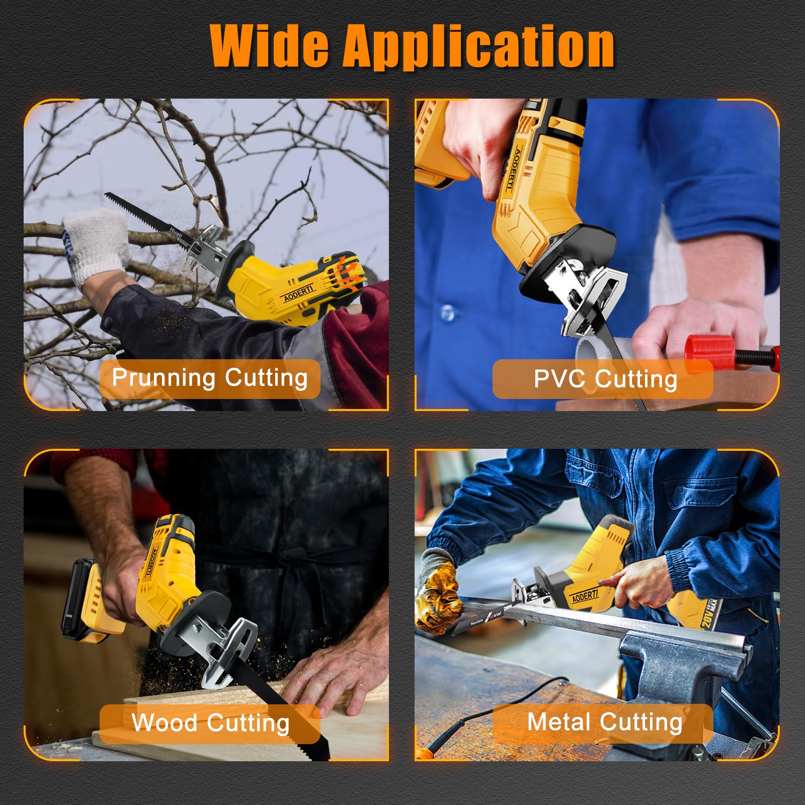 Cordless Reciprocating Saw for DEWALT 20V Max Battery, Brushless Motor Variable Speed 0-3500 SPM, Tool-free Blade Change, AODERTI Recipro Sawzall with 4 Saw Blades for Wood/Metal Cutting (Tool Only)