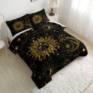 Nttopship Sun and Moon Bedding Comforter Set for Kids Teens and Adults Mysterious Galaxy Theme Printed Quilt Set for Bedroom 100% Soft Microfiber Print Quilt Set with 1 Comforter and 2 Pillow Case