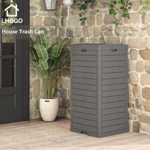 LHBGO 31 Gallon Kitchen Trash Can, Waterproof Garbage Can with Tiered Lid and Drip Tray, Resin Outside Trash Bin for Patio, Backyard, Deck, Gray