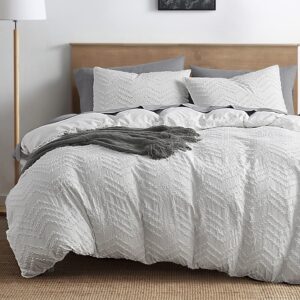 White Duvet Cover Queen Size - Boho Bedding Queen Duvet Cover Set, 3 Piece Tufted Double Brushed Boho Duvet Cover with Zipper Closure, 1 Queen Size Duvet Cover 90x90 Inches and 2 Pillow Shams