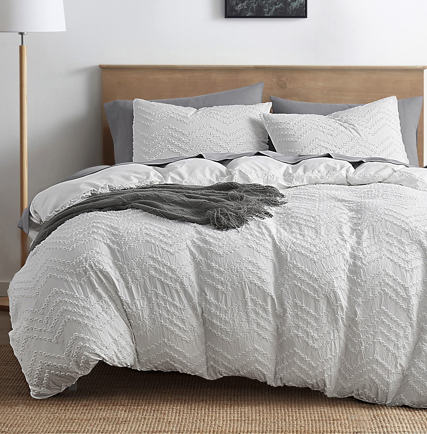 White Duvet Cover Queen Size - Boho Bedding Queen Duvet Cover Set, 3 Piece Tufted Double Brushed Boho Duvet Cover with Zipper Closure, 1 Queen Size Duvet Cover 90x90 Inches and 2 Pillow Shams