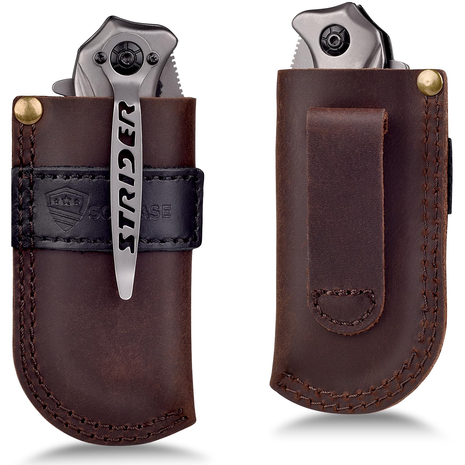 SOGCASE Leather Knife Sheath Belt Series - Durable, Well Made, Nice Leather, Easy and Quick Access to the Knife, Suitable for Most Folding Knives, Darkbrown