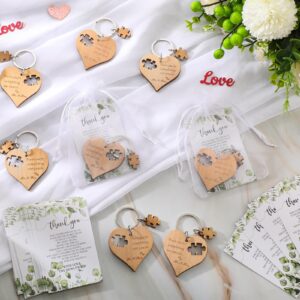 Seeloowy 50 Sets Wedding Souvenir for Guests Includes Wood Heart Puzzle Keychain Cards and Gift Bags Rustic Wedding Favors for Guests