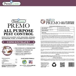 Pest Control by Premo Guard – 16 oz Concentrate Makes Up to 2.5 Gal – Bug, Roach, Fleas, Fruit Fly, Ant, Spider Killer – Effective Plant Based – Child and Pet Safe