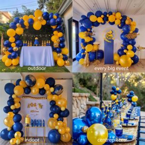 Pearl Navy Blue and Gold Balloon Garland Arch Kit 132Pcs pearl Deep navy and chrome gold lemon yellow balloons for Boy Baby shower prince birthday cartoon Lion theme birthday decorations