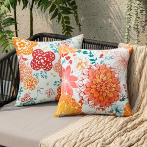 pyonic decorative outdoor pillows set of 2 waterproof flowers patio pillow covers-orange