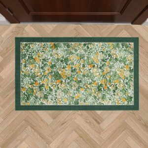 laura ashley green lovestone floral machine washable & slip resistant 26" x 45" accent rug