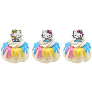 DecoPac Hello Kitty® Rings, Cupcake Decorations Featuring Hello Kitty and Mimmy, Pink And Yellow - 24 Pack