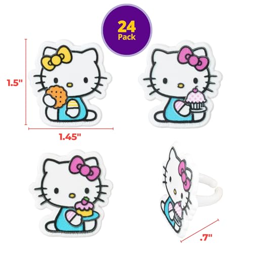 DecoPac Hello Kitty® Rings, Cupcake Decorations Featuring Hello Kitty and Mimmy, Pink And Yellow - 24 Pack