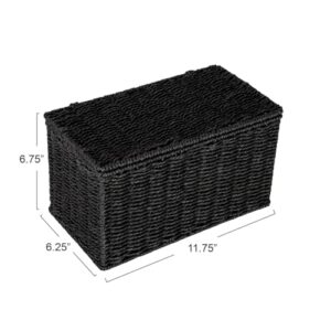 Household Essentials Small Handwoven Paper Rope Wicker Basket with Lid, Black