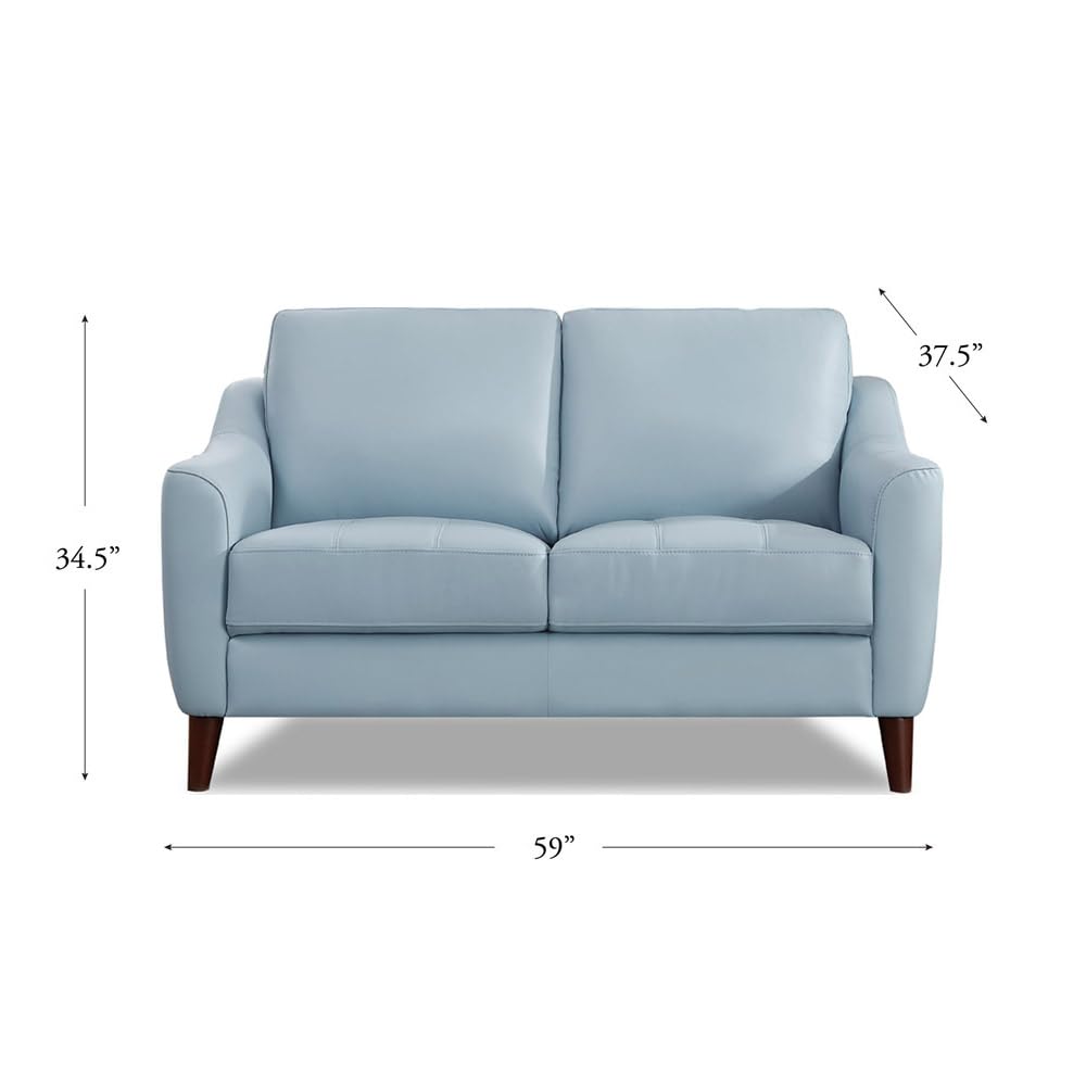 Hydeline Ersa Top Grain Leather Loveseat, Spa Blue, Memory Foam and Springs Seating