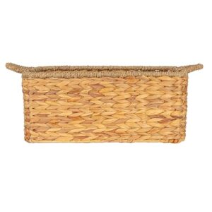 Household Essentials Rectangular Handwoven Water Hyacinth and Seagrass Basket with Handles, Natural