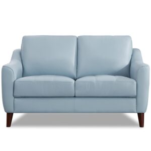 hydeline ersa top grain leather loveseat, spa blue, memory foam and springs seating