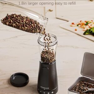 Electric Salt and Pepper Grinder Set with 4.5oz Large Capacity, Stainless Steel Rechargeable Salt and Pepper Grinder with 1.8" Wide Mouth, Storage Base,Adjustable Coarseness, and One-Hand Operation