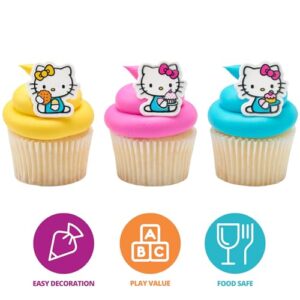 DecoPac Hello Kitty® Rings, Cupcake Decorations Featuring Hello Kitty and Mimmy, Pink And Yellow - 24 Pack